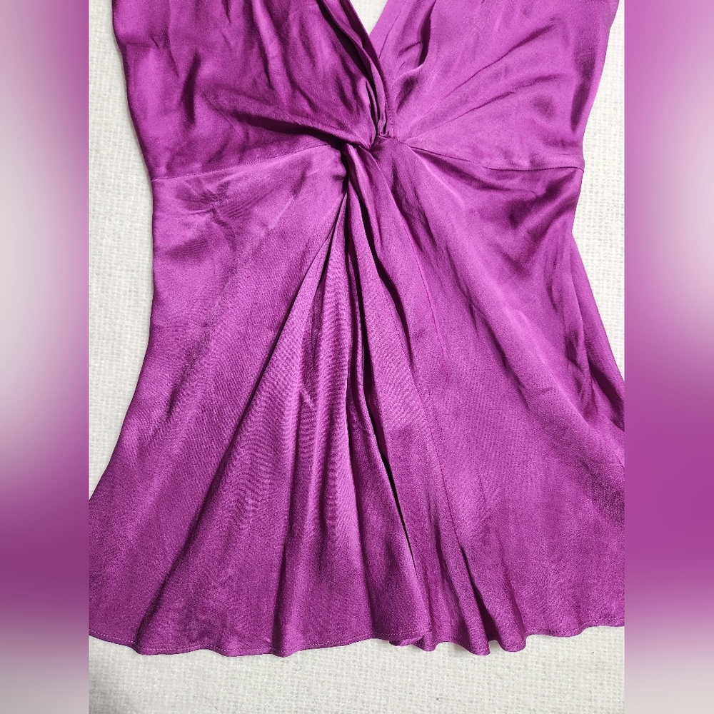 Zara Vibrant Purple Camisole Top With Satin Knot Twist Front Size Lg - Picture 4 of 10